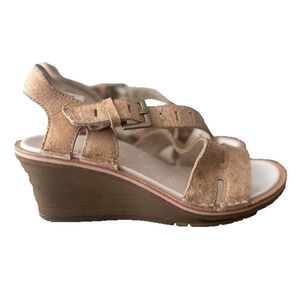 Merrell Sirah Lattice Wedge Sandal Prairie Brown Leather Walking Shoes Size 9